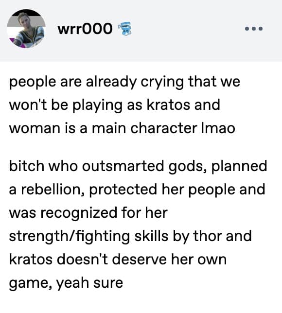 A direct text defense serving as a sharp God of War Laufey meme mocks complaints about Kratos not being the protagonist by listing Faye's canonical lore achievements, including outsmarting Aesir gods and leading an armed rebellion.