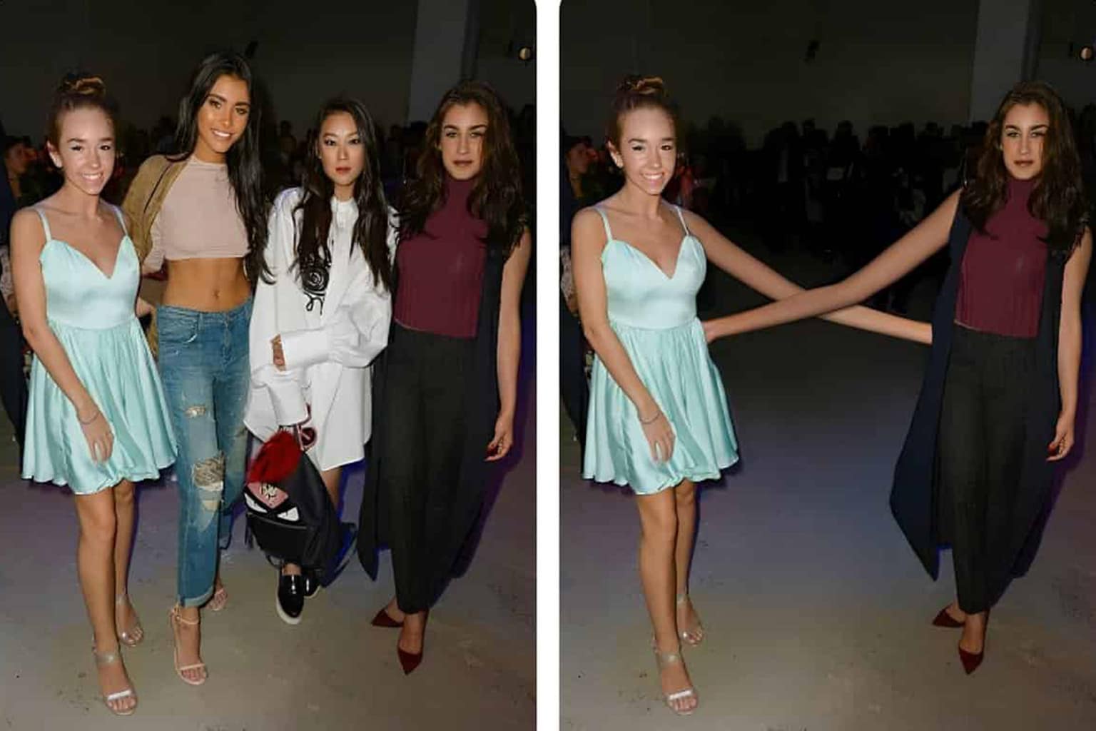 A master gallery showcasing the best of James Fridman photoshop edits, front-loading a curated collection of internet editing pranks that includes a beach selfie where a husband's shirt is stripped off to cover a friend, a young man comically transformed into a frozen ice sculpture to look "cooler," and two friends left with comically stretched, rubbery arms after photobombing bystanders are removed from the frame.