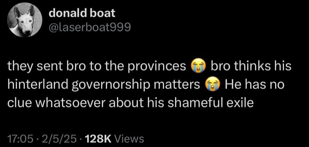 A text-only screenshot of a historical parody joke within a classic memes dump, framing a standard corporate office relocation or modern job transfer as a shameful political exile to the distant provinces.