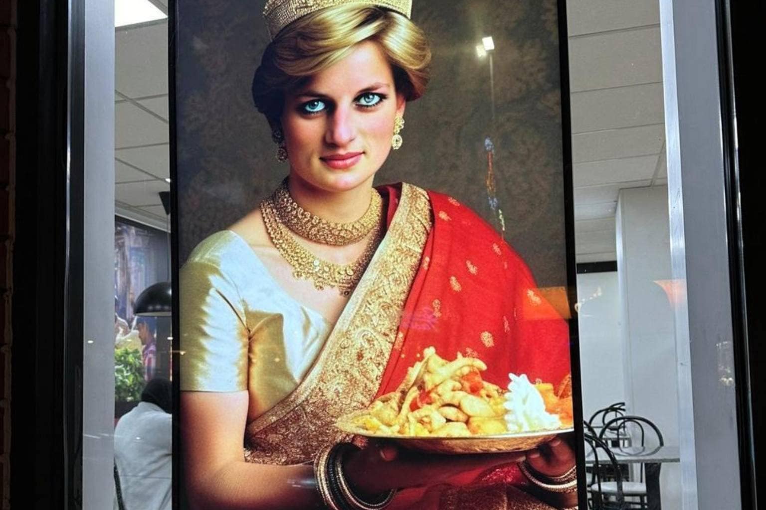 a classic memes anthology centered on text-based internet irony and surreal imagery; permanently featuring a massive custom plush opossum bed with gaping white teeth open for a romantic invitation, a fluffy guinea pig wearing miniature yellow safety goggles during a veterinary laser therapy session, and a window display for an Indian takeaway restaurant featuring a photoshopped portrait of Princess Diana dressed in a traditional red saree while holding a plate of food.