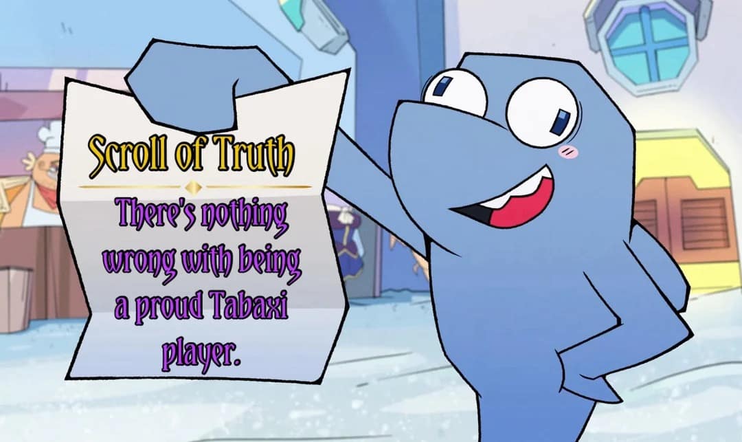 Cartoon character holding up a parchment page in a "Scroll of Truth" d&d meme layout supporting player character race choices.
