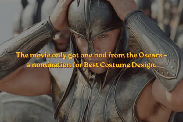 Achilles adjustments his bronze helmet, text highlights the single Academy Award nomination.