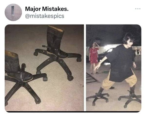 Unhinged redneck skates made by zip tying leather boots to wheeled office chair bases.