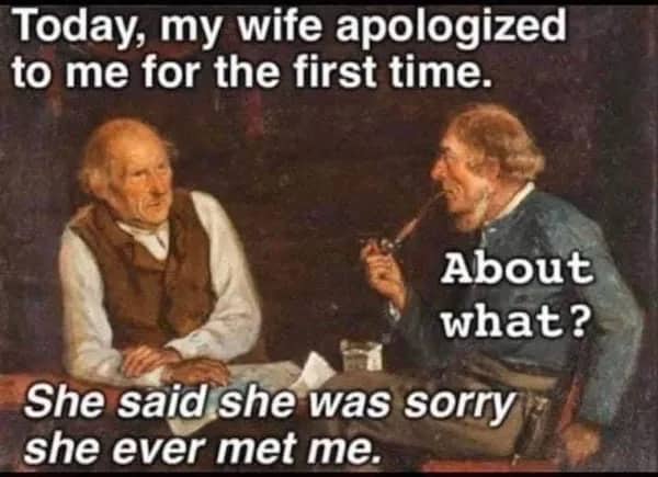 Classical oil painting of two older men sharing a pipe with a dark relationship joke.