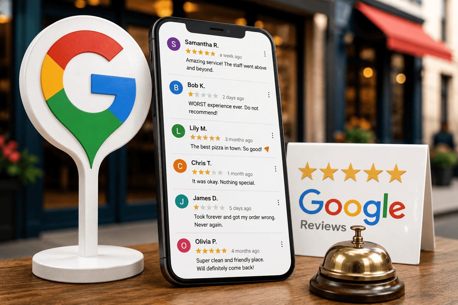 trending funny google review compilation that features a restaurant owner letting a customer know that the rat they saw was just their reflection in a mirror, an enthusiastic car owner leaving a five-star review stating they would gladly push their broken car back to the shop, and a bizarre five-star recommendation dedicating a massive floorboard spider as an enterprise's best employee.