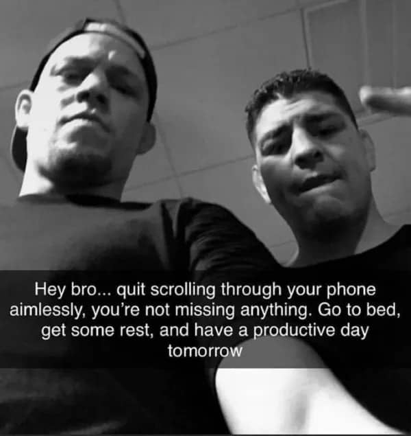 A supportive black and white meme template featuring two men telling you to sleep.