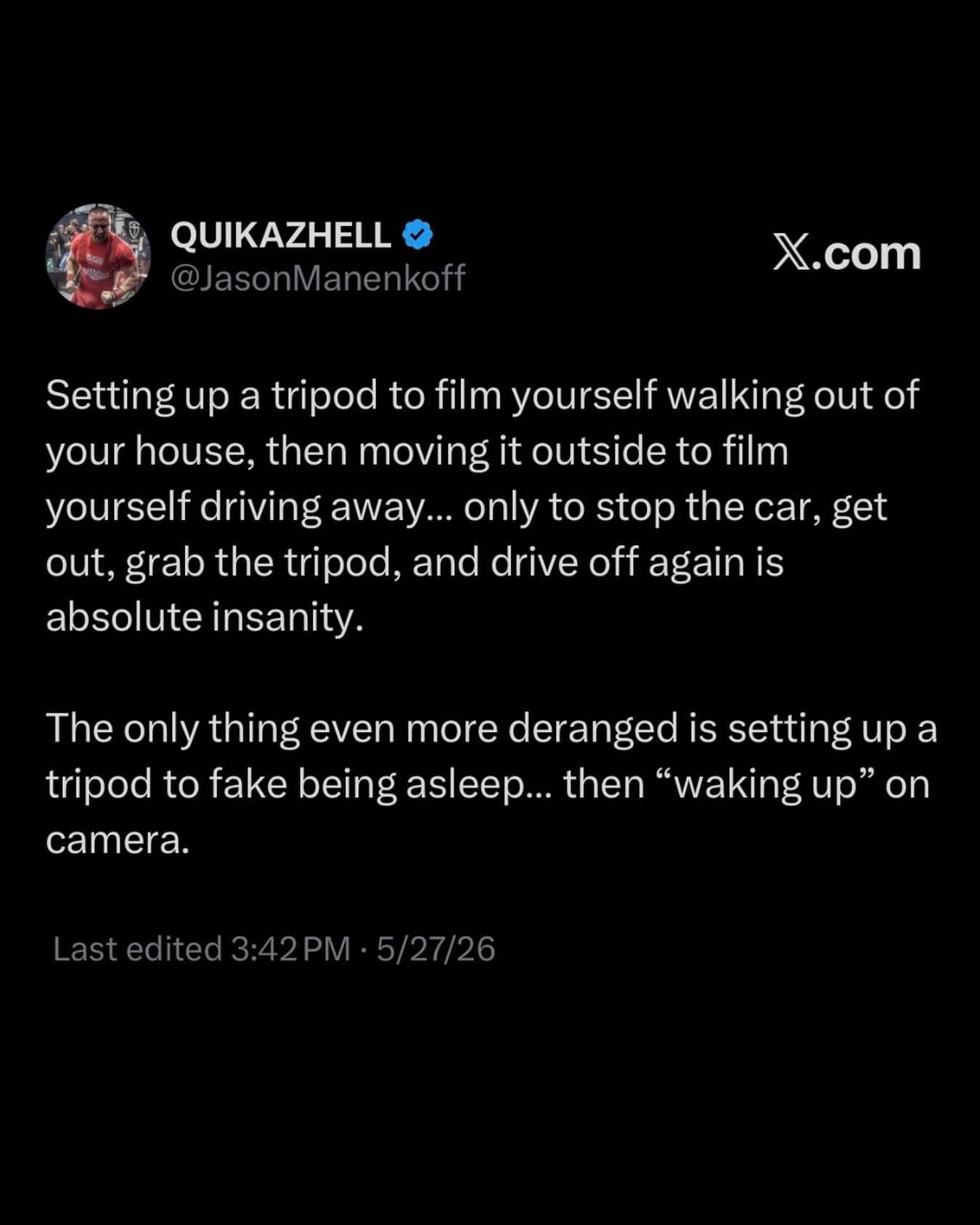 Viral text post critiquing the bizarre behind-the-scenes reality of influencers filming lifestyle vlogs.