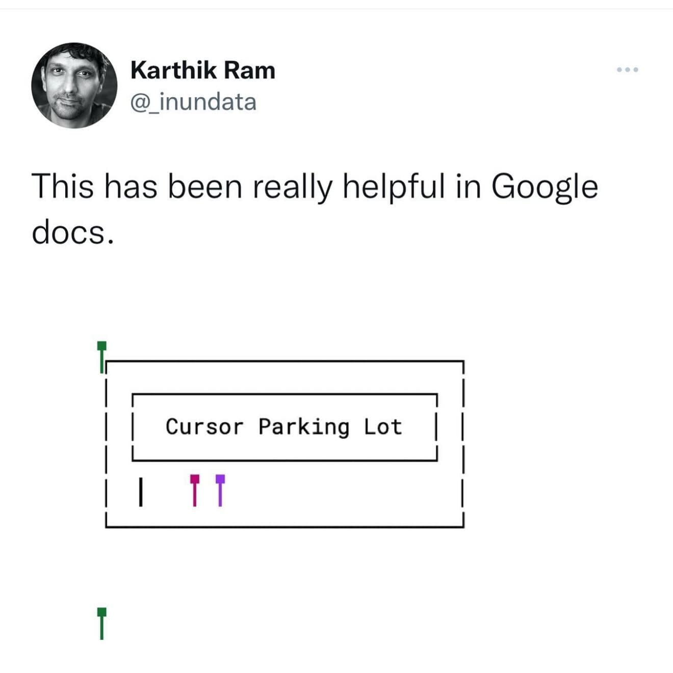 Twitter post featuring a "Cursor Parking Lot" box designed for collaborative Google Docs.