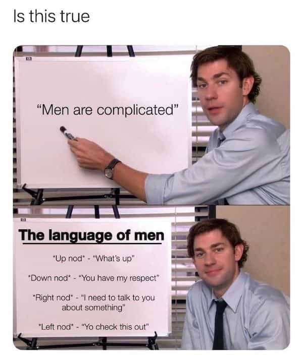 Jim Halpert from The Office pointing at a whiteboard detailing head nod directions.