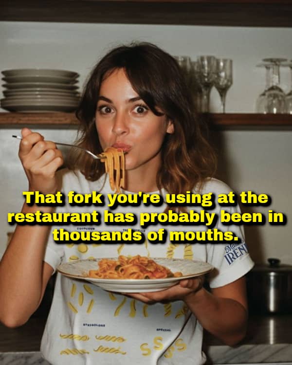 Slightly gross but true restaurant meme regarding the shared history of silverware forks.