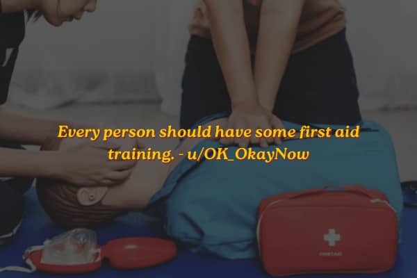 People practicing CPR on a medical dummy with text advocating for universal first aid training.