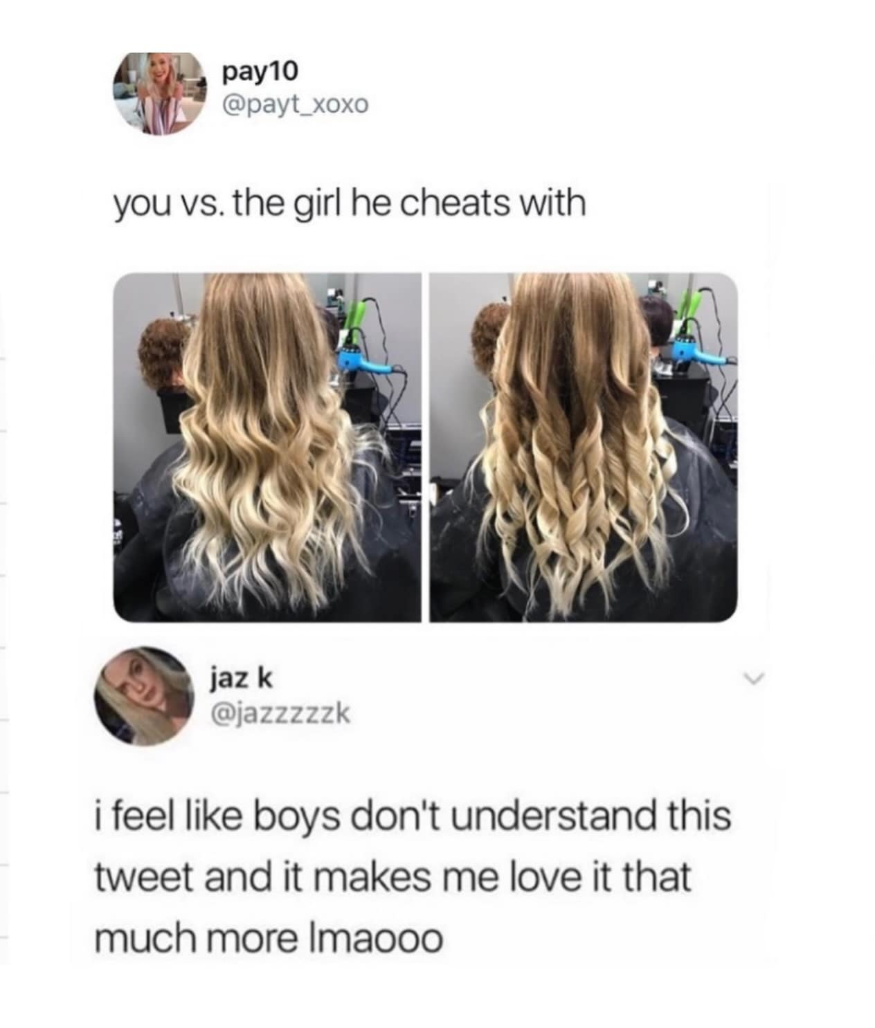 A subtle hair-texture variance that carries massive emotional weight on social media timelines, while your average boyfriend views both images as identical carbon copies.