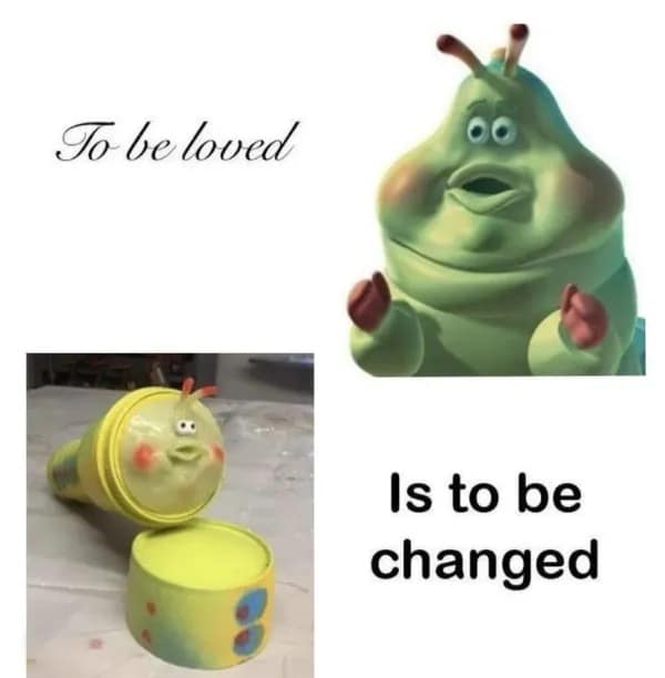 Heimlich the caterpillar from A Bug's Life layout paired with a flashlight product variant in a text-framed meme dump.