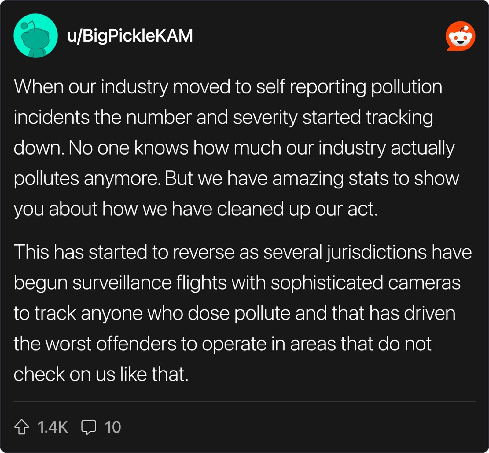 A detailed Reddit post explaining how self-reporting regulations distorted actual industrial pollution data.