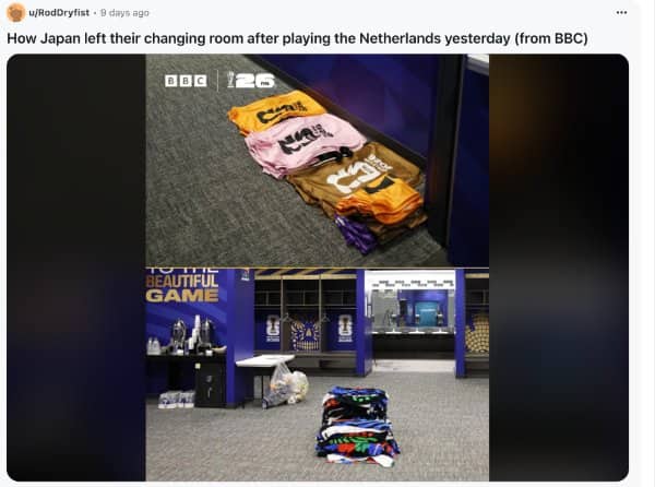 Two photos displaying an incredibly spotless and perfectly folded soccer locker room floor.