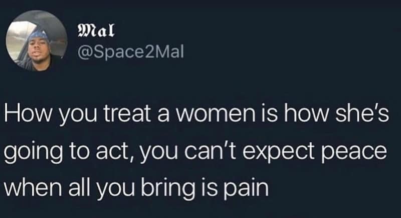 Relationship advice text tweet by user @Space2Mal regarding behavioral reciprocity highlighted inside a wholesome relationship meme.