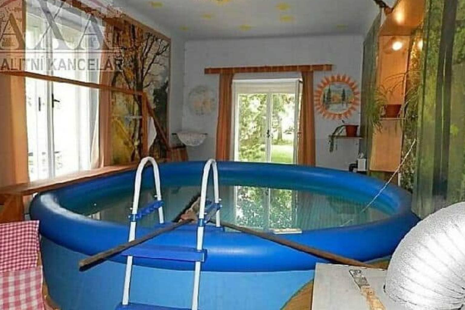 A masterfully documented architectural gallery exploring weird home decor and structural mishaps, prominently highlighting a bizarre bathroom with a tiled staircase leading directly up to an elevated toilet throne, a massive blue inflatable swimming pool filled with water inside a standard living room, and a full-sized outdoor propane BBQ gas grill operating directly inside a carpeted kitchen space.