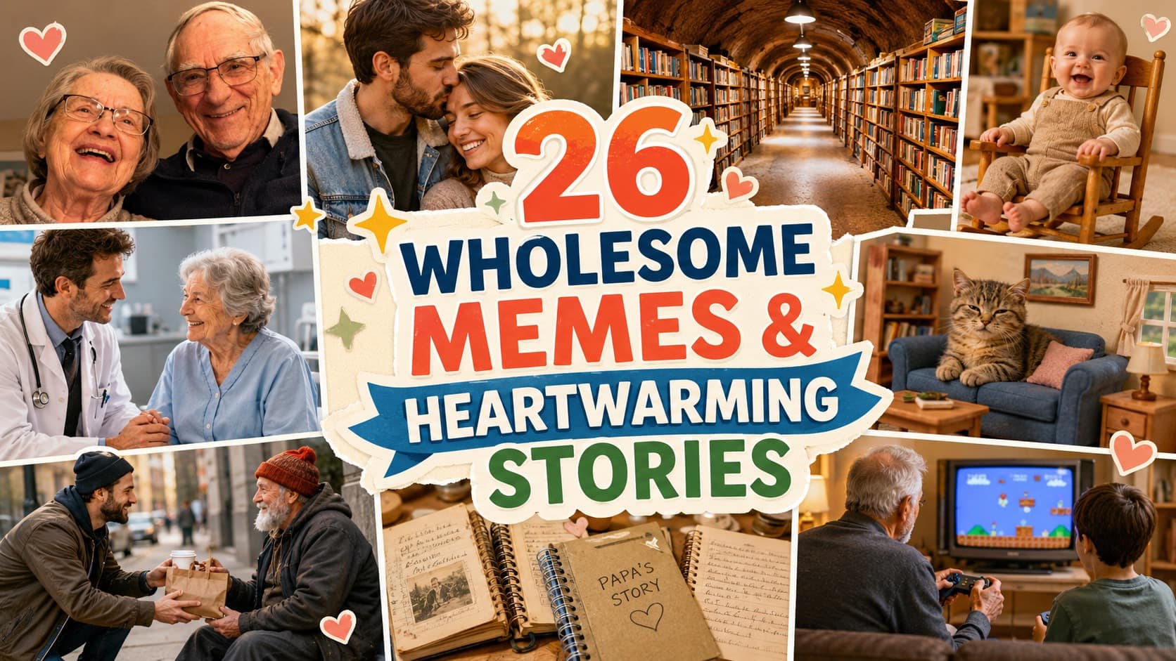 the ultimate wholesome meme experience, prominently featuring a fiercely protective 89-year-old grandmother investigating her grandson's internet trolls, a grandfather gifting his granddaughter three handwritten notebooks chronicling their time together, and Turkish garbage collectors peacefully reading inside a beautiful subterranean library constructed entirely from books rescued from the trash.