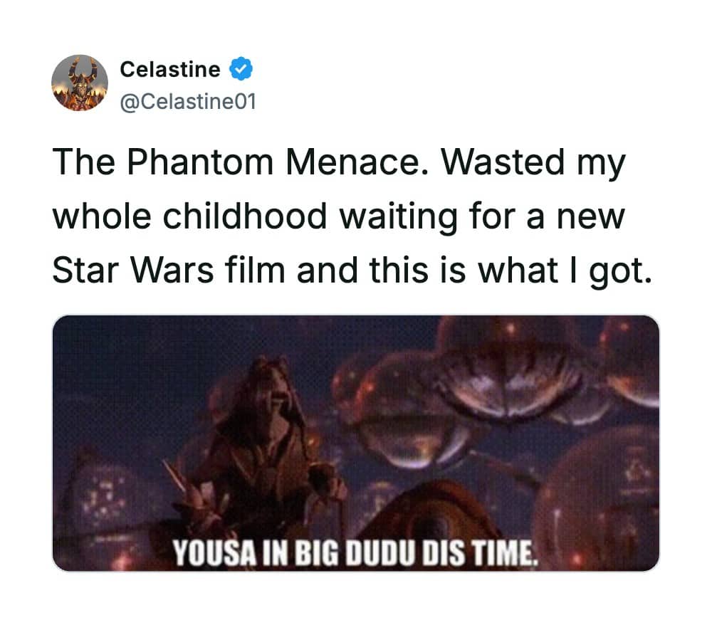 Critical review of Star Wars The Phantom Menace featuring Jar Jar Binks talking underwater.