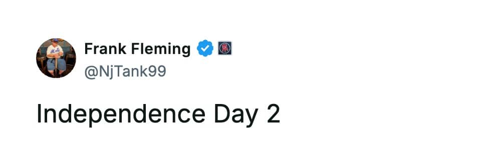 A direct and short social media post calling out the sequel movie Independence Day 2.