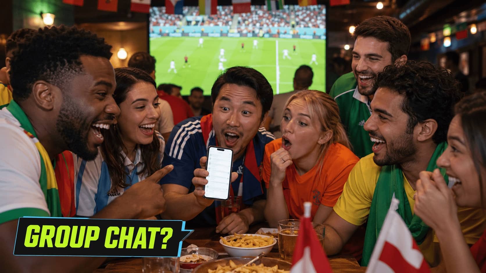 Group of soccer fans react with shock and excitement to funny World Cup tweets.