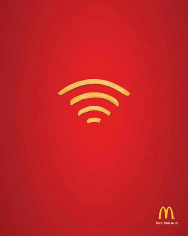 McDonald's creative ad displaying golden french fries arranged to form a Wi-Fi signal icon.