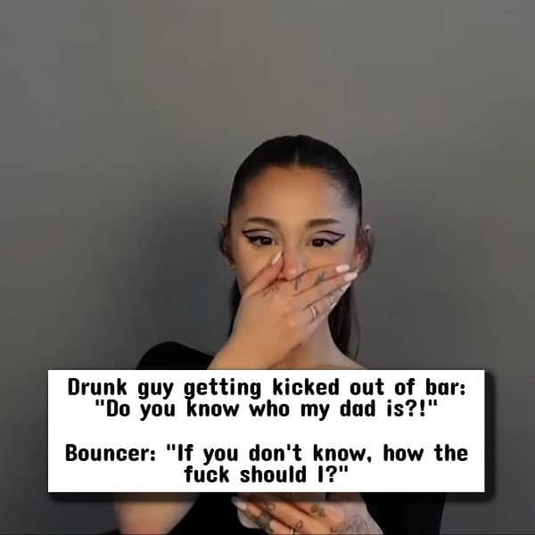 Ariana Grande covering her mouth in shock over a brutal bouncer retort to a customer.