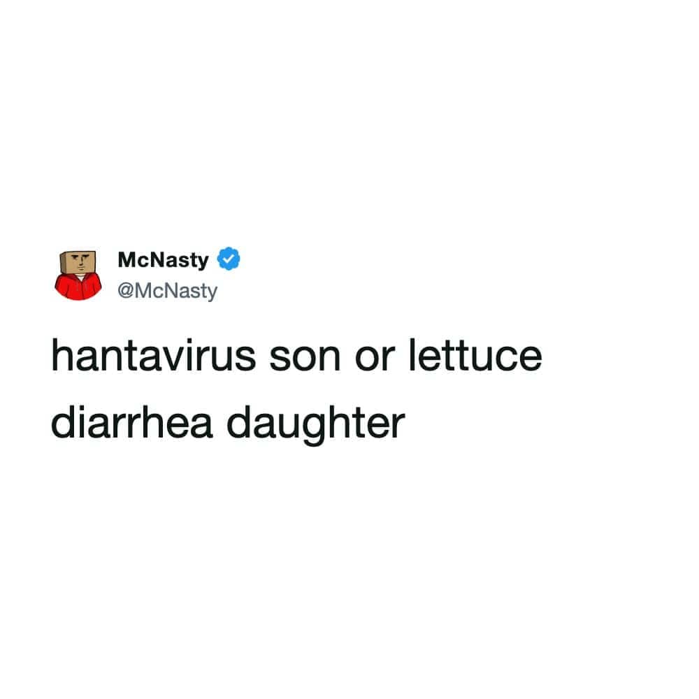 A humorous social media post debating hantavirus versus lettuce contaminated by cyclosporiasis diarrhea lettuce memes.