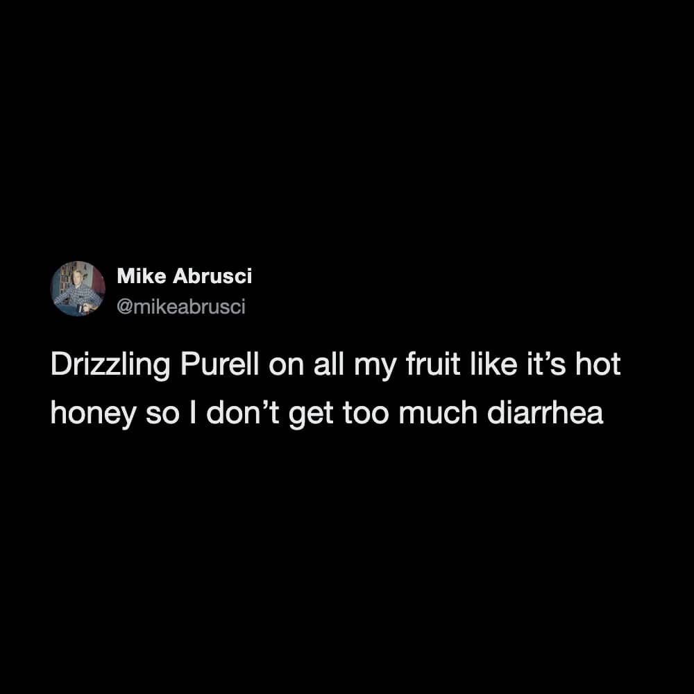 A comedic post about putting hand sanitizer on fresh fruit in cyclosporiasis diarrhea lettuce memes.