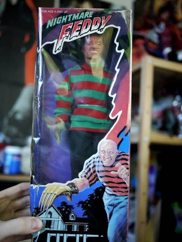 Freddy Krueger horror movie action figure in funny fake products packaging labeled Nightmare Feddy.