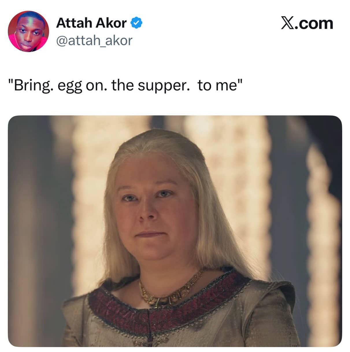 House of the Dragon television show meme with a funny caption about eating supper.