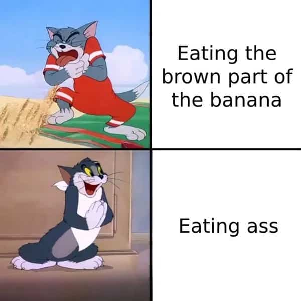 Funny memes comparison with Tom and Jerry contrasting grossed out and enthusiastic reactions.
