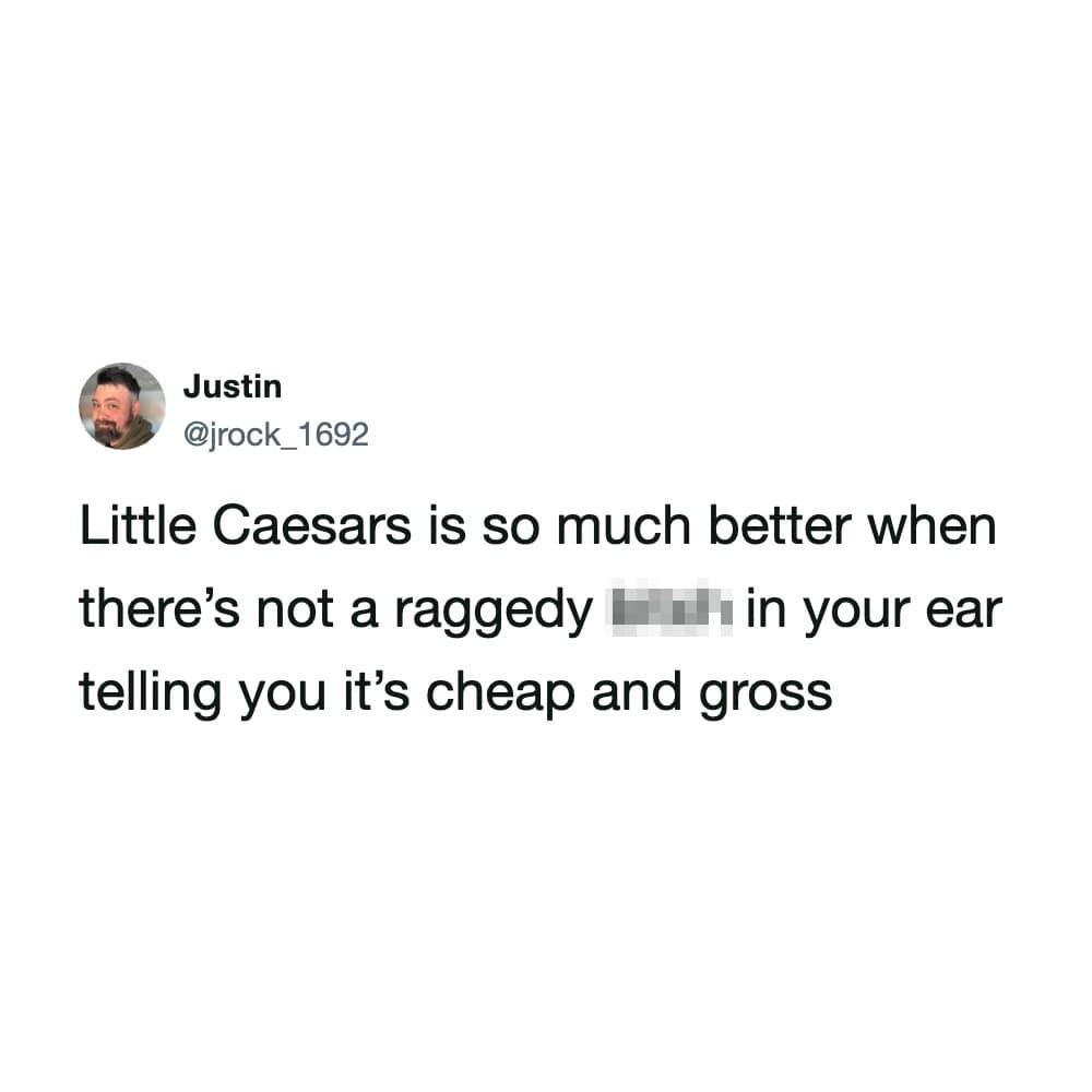 A text-based funny meme showcasing a viral Twitter post defending the honor of a cheap Little Caesars pizza dinner against elitist food critics.