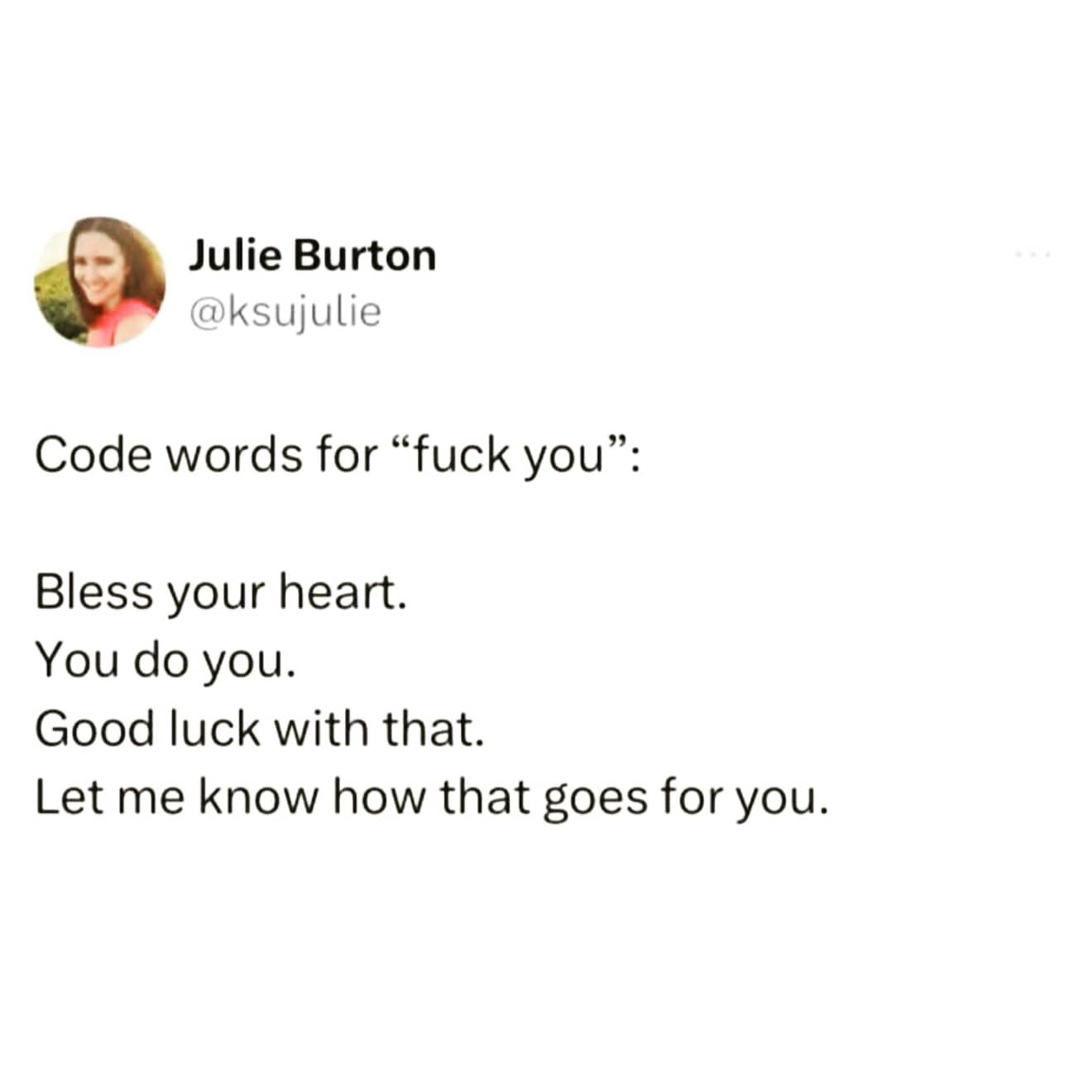 Relatable funny memes listing polite code words and phrases used instead of cursing.