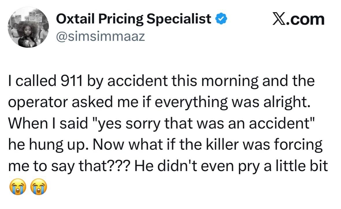 A viral post from an online meme dump tells a story about a 911 operator hanging up immediately after a caller says it was an accident.