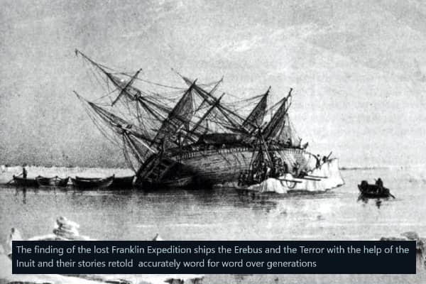A historical sketch of the Franklin Expedition ships trapped in arctic ice, explaining the Inuit oral history.