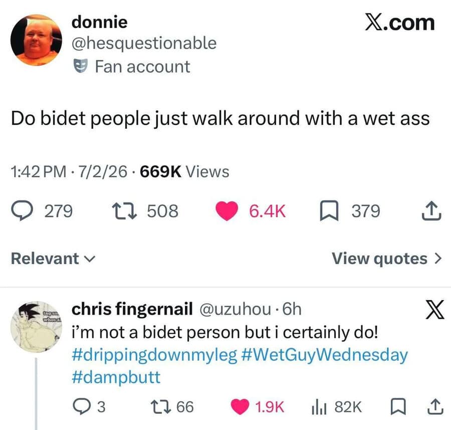 A hilarious meme dump post captures an absurd Twitter debate over personal post-bidet drying habits.