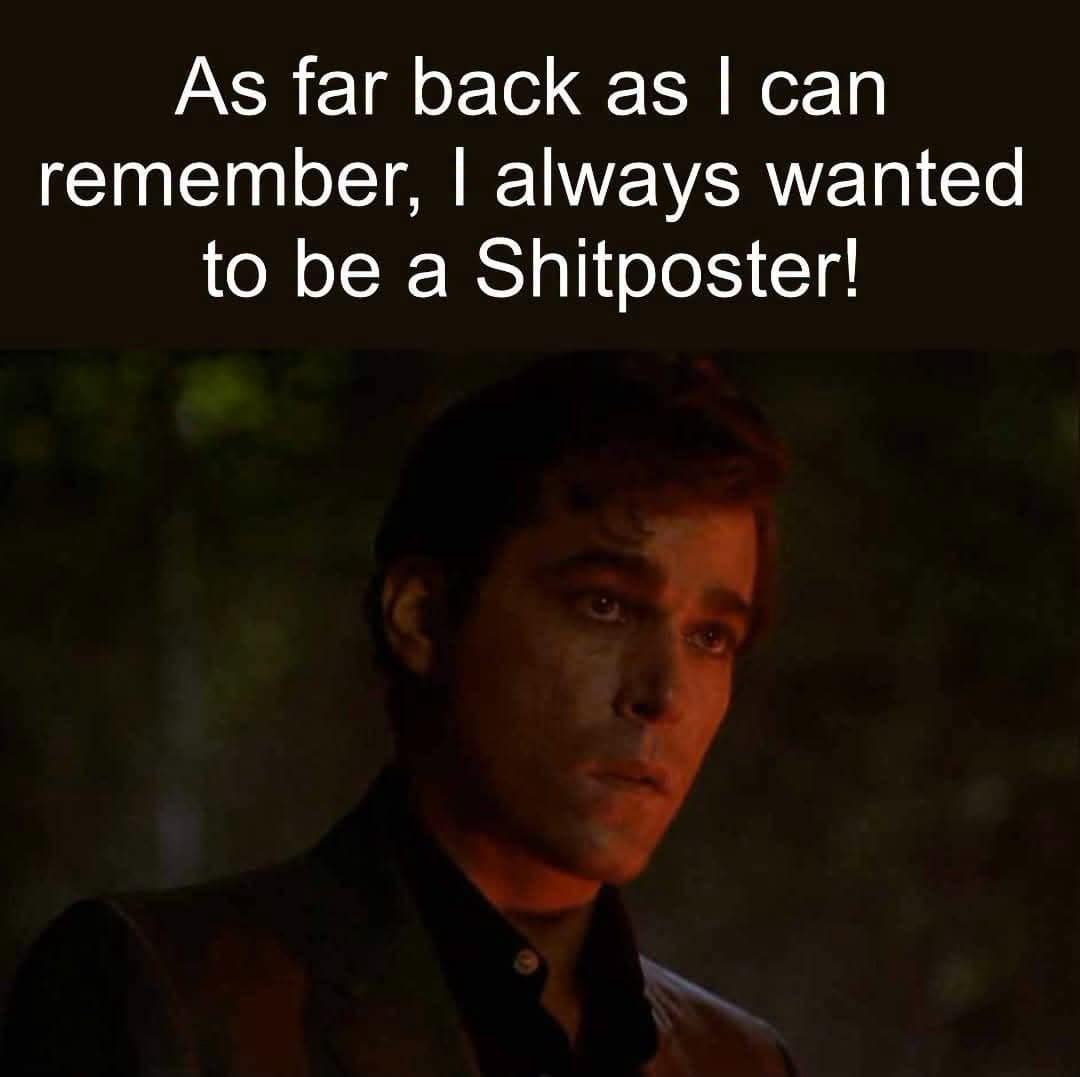 This classic-style meme dump entry features a screenshot of Ray Liotta from Goodfellas with text modified to proclaim an lifelong dream of becoming a sh*tposter.