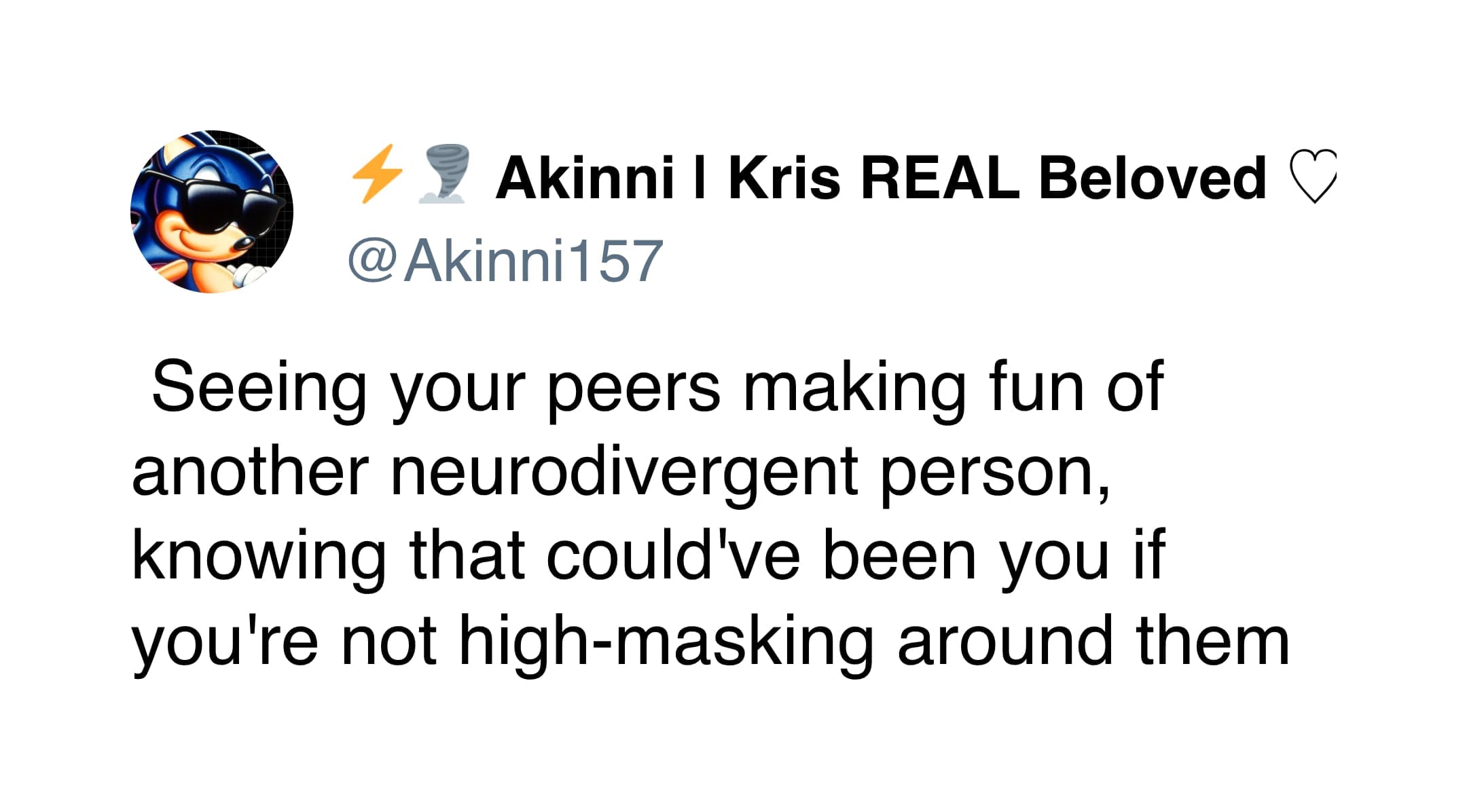 A text post about the unsettling feeling of witnessing high-masking social survival firsthand.