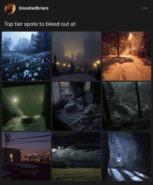 A grid of nine moody, dark, fog-filled, and atmospheric liminal spaces under a text banner.