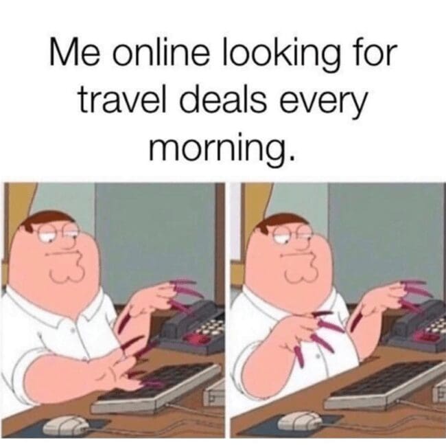Meme of Peter Griffin from Family Guy aggressively typing on a keyboard with long acrylic nails.